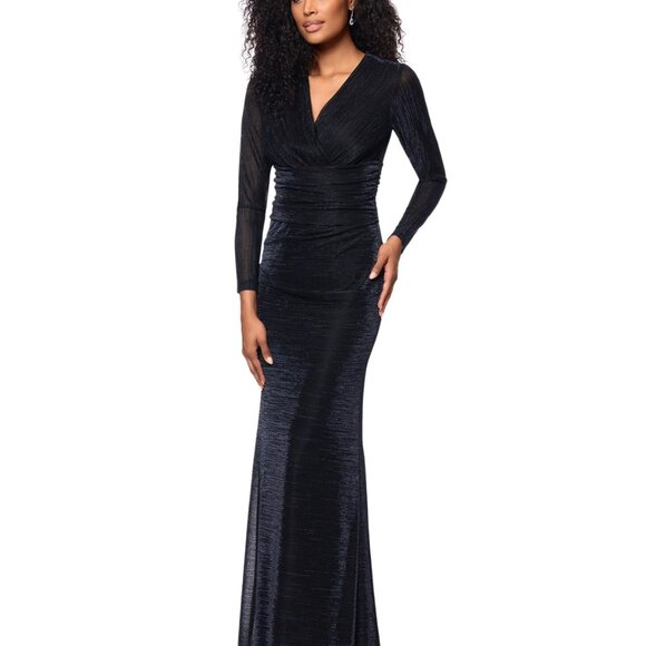 Betsy & Adam Women's Metallic V-Neck Long-Sleeve Gown – Black/Silver (NWT, 4) - Picture 5 of 5